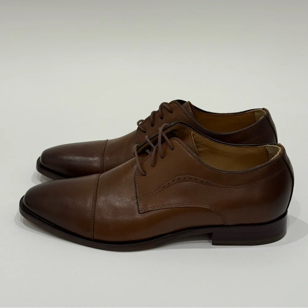 Johnston Murphy Men's 8.5M Mcclain Cap Toe Tan Full Grain Leather Shoes New $160